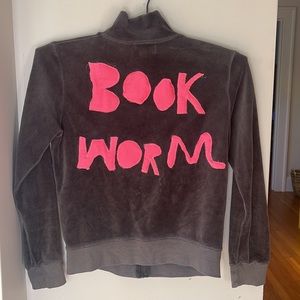 Custom Appliqué Bookworm velour Juicy Couture zip-up hoodie size 10 kids